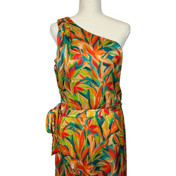 Nicole Miller One Shoulder Tropical Maxi Dress Women's 10 Resort Vacation Cruise - Picture 3 of 16